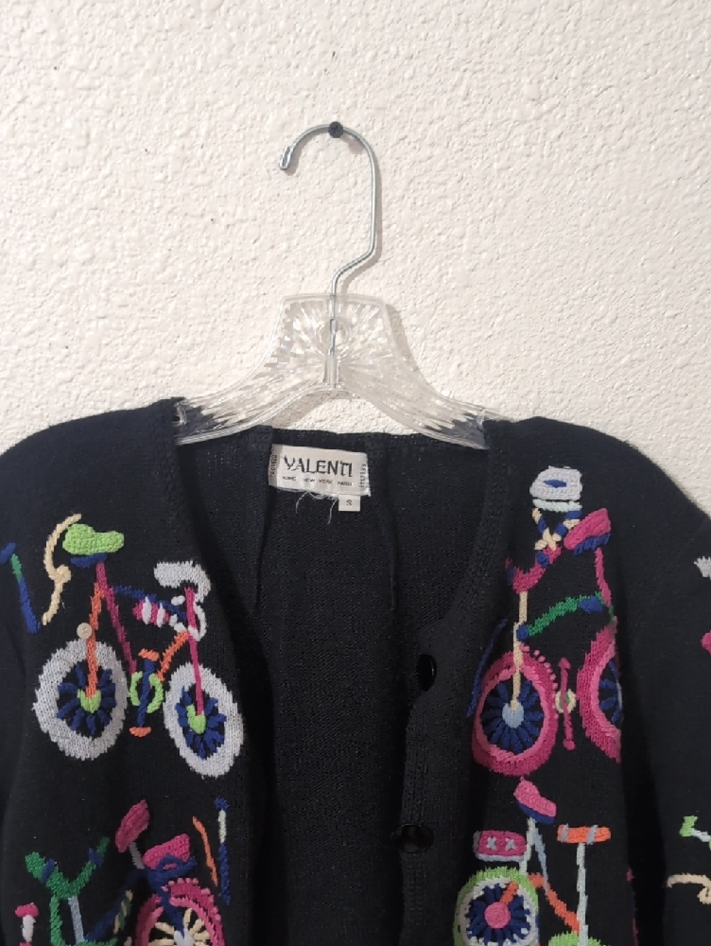 Vintage Bicycle Cardigan Embroidered 90s Novelty Sweater Black Colorful Size S - Picture 2 of 5